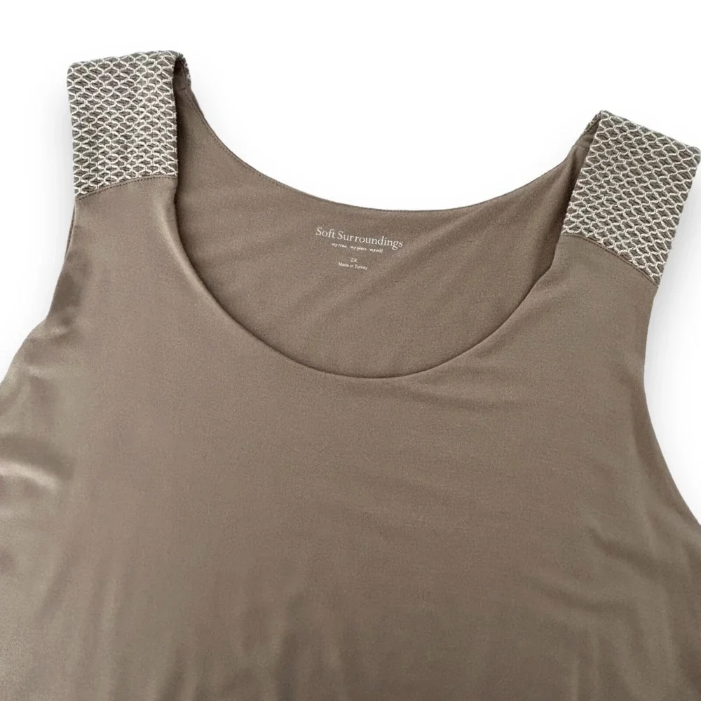 Soft Surroundings Women's 2X Beige Layered Rayon Sleeveless Tunic Tank Top - Picture 6 of 10